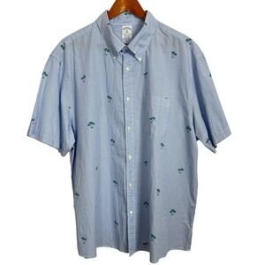 Brooks Brothers Palm Tree Shirt Mens XXL Blue Stripe Short‎ Sleeve